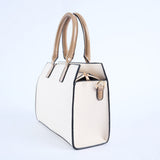 Crosshatch Handbag.Patent Belt Detail.