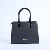 Crosshatch Handbag.Patent Belt Detail.