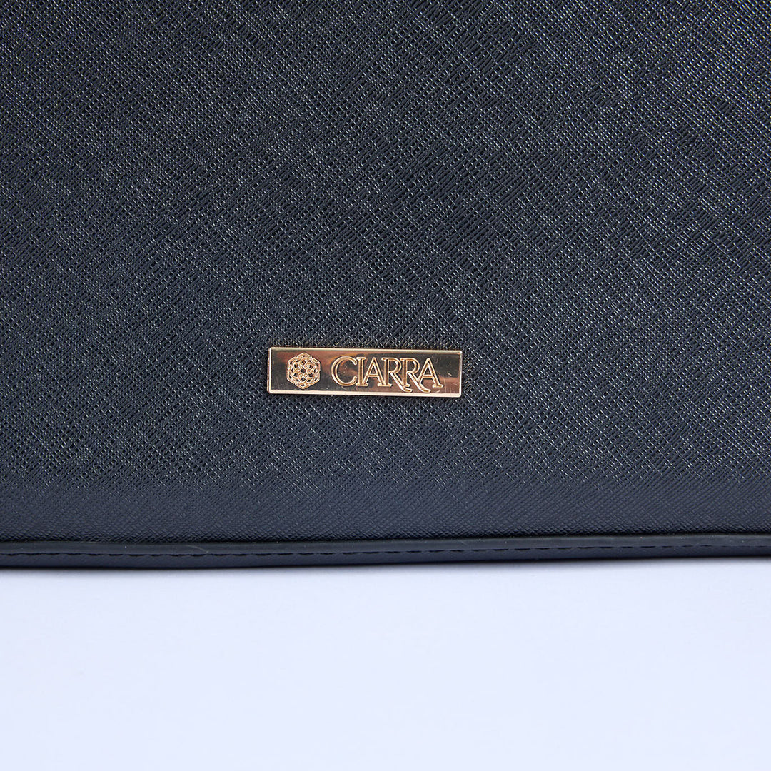 Crosshatch Handbag.Patent Belt Detail.