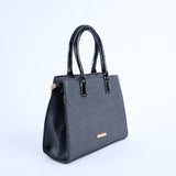 Crosshatch Handbag.Patent Belt Detail.