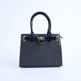 Crosshatch Handbag.Patent Belt Detail.