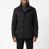 BLACK BUTTON UP COAT WITH ZIP DETAIL
