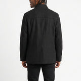 BLACK BUTTON UP COAT WITH ZIP DETAIL