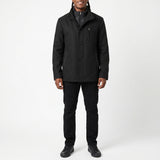 BLACK BUTTON UP COAT WITH ZIP DETAIL