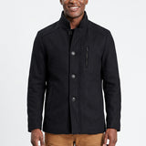 NAVY BUTTON UP COAT WITH ZIP DETAIL