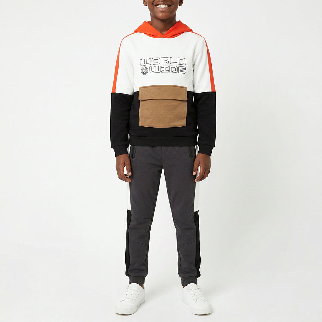 WHITE/ORANGE LONG SLEEVE HOODED SWEATER