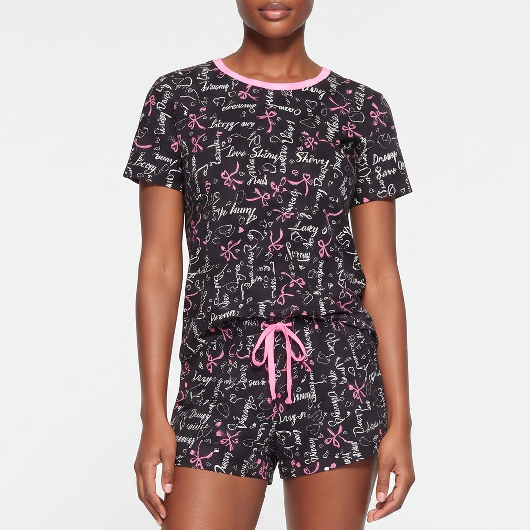 NAVY SHORT SLEEVE PJ SET WITH AOP