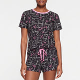 NAVY SHORT SLEEVE PJ SET WITH AOP
