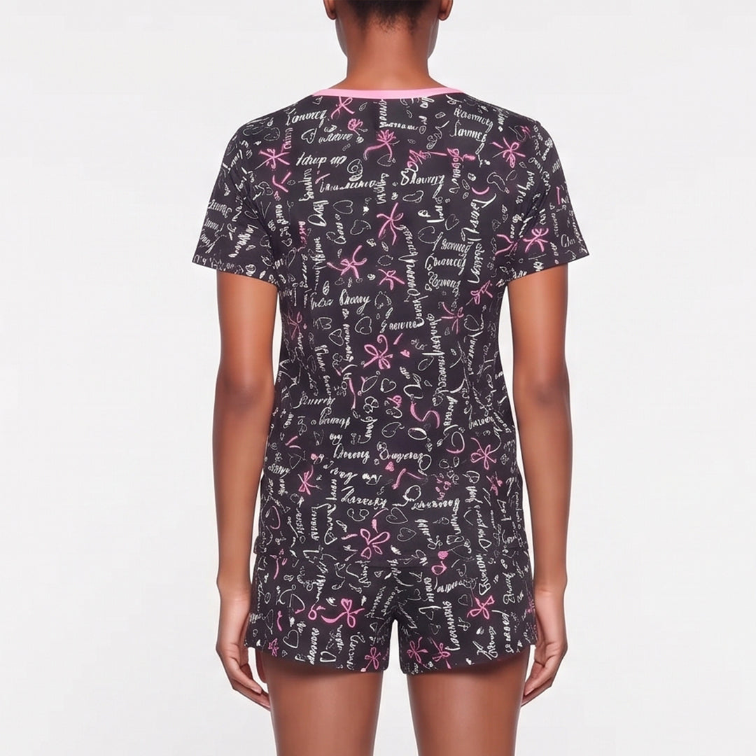 NAVY SHORT SLEEVE PJ SET WITH AOP