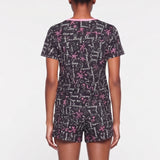 NAVY SHORT SLEEVE PJ SET WITH AOP