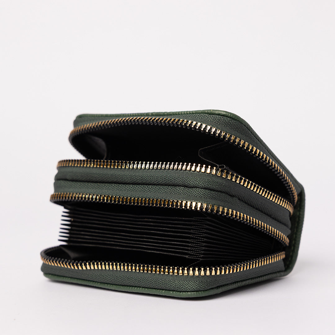 Chain Pu Double Zip Around Card Holder.