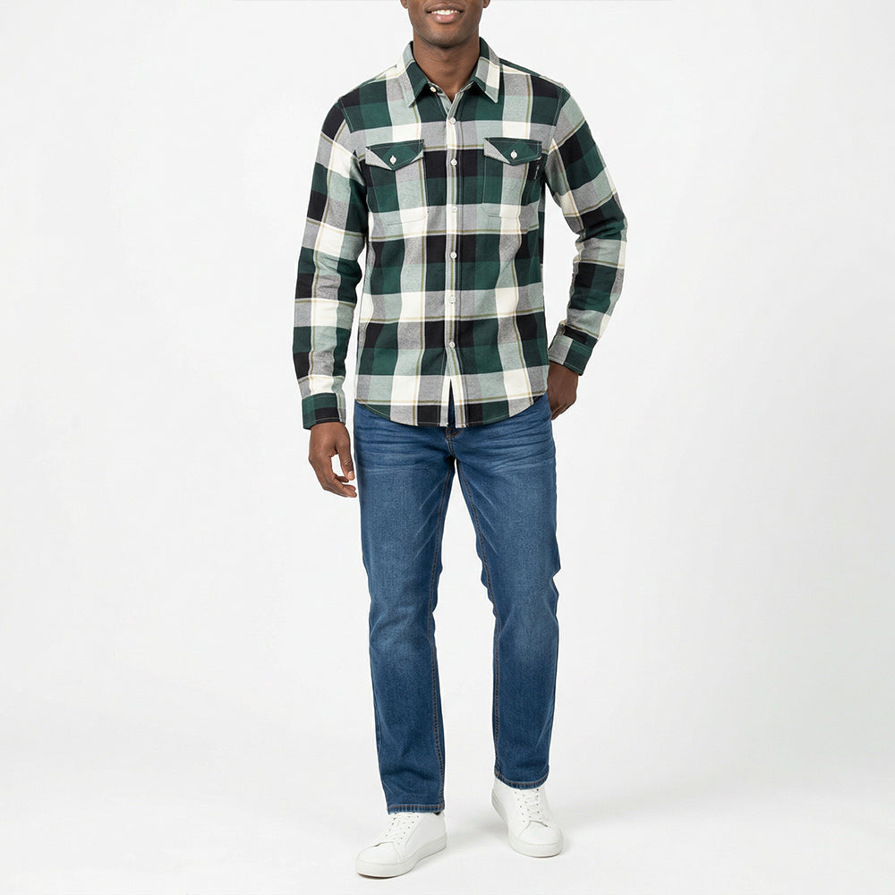 MENS GREEN CHECK LONG SLEEVE SHACKET