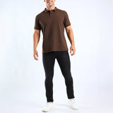 MENS MODA CHOCOLATE WAFFLE TEXTURED S/S GOLFER