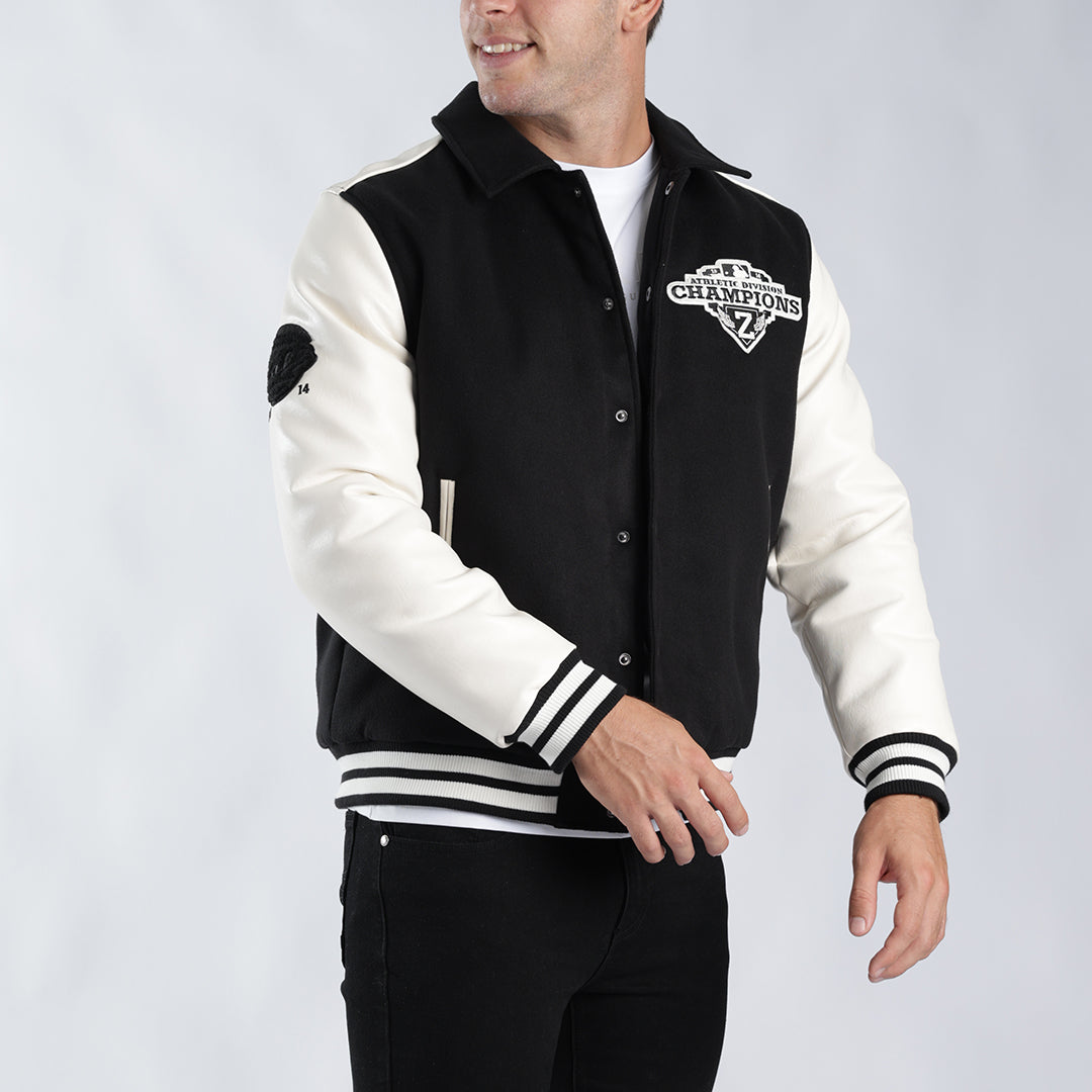 MENS ZAFF BLACK/STONE BASEBALL JACKET