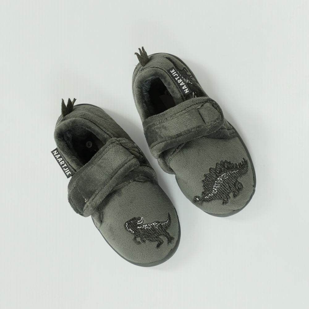 GREY CLOSED TOE VELCRO SLIPPER (DINO PRINT)