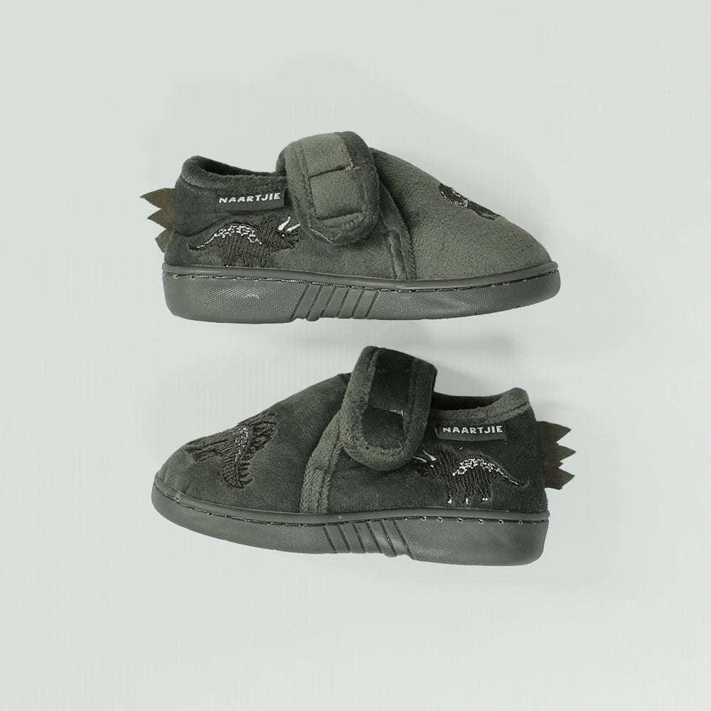 GREY CLOSED TOE VELCRO SLIPPER (DINO PRINT)
