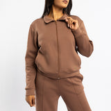 LDS DK TAUPE TR SCUBA BRUSHED KNIT SWEATER