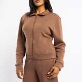 LDS DK TAUPE TR SCUBA BRUSHED KNIT SWEATER
