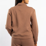 LDS DK TAUPE TR SCUBA BRUSHED KNIT SWEATER