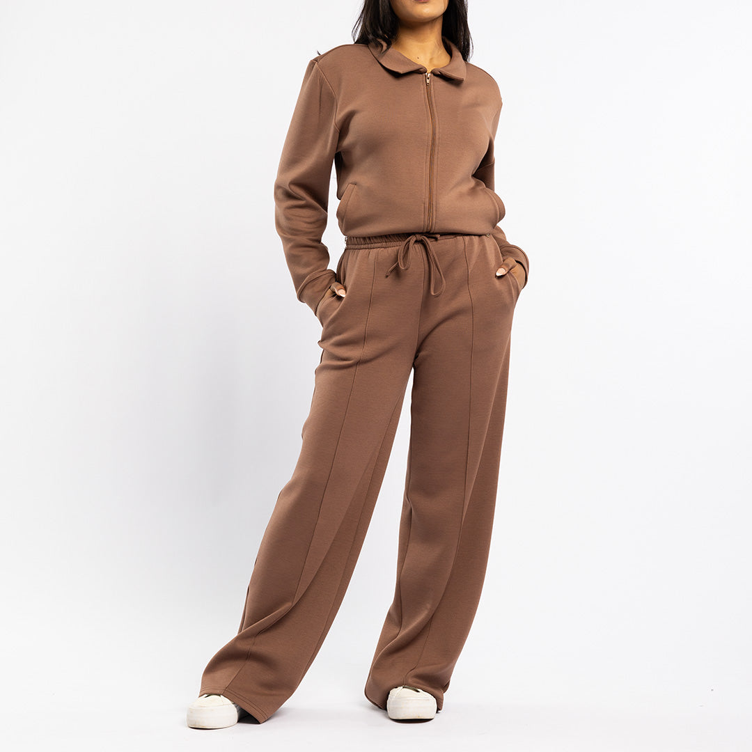 LDS DK TAUPE WIDE LEG TR SCUBA PANTS