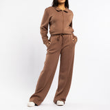 LDS DK TAUPE WIDE LEG TR SCUBA PANTS