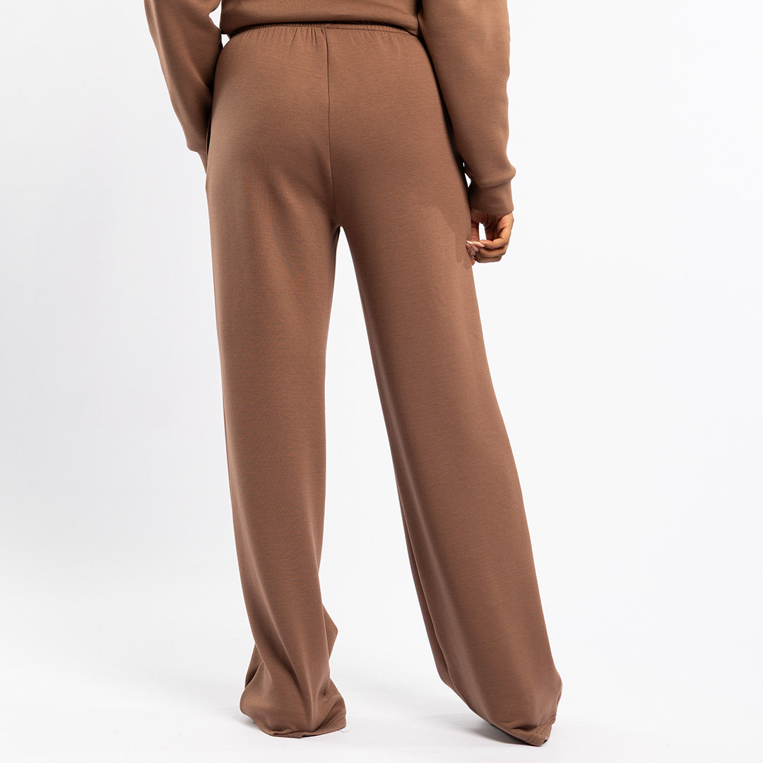 LDS DK TAUPE WIDE LEG TR SCUBA PANTS