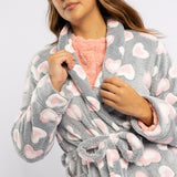 LADIES LQD GREY/PINK HEART CORAL FLEECE GOWN