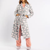 LADIES LQD GREY/PINK HEART CORAL FLEECE GOWN