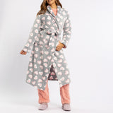 LADIES LQD GREY/PINK HEART CORAL FLEECE GOWN