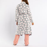 LADIES LQD GREY/PINK HEART CORAL FLEECE GOWN