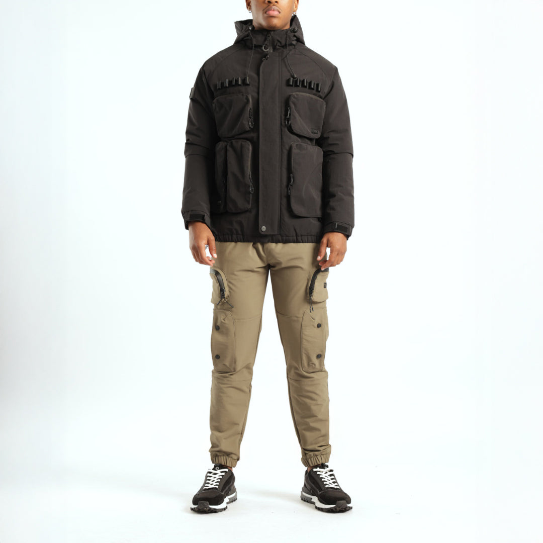 Mens Black Puffer Hooded Nylon Jacket