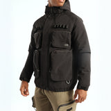 Mens Black Puffer Hooded Nylon Jacket