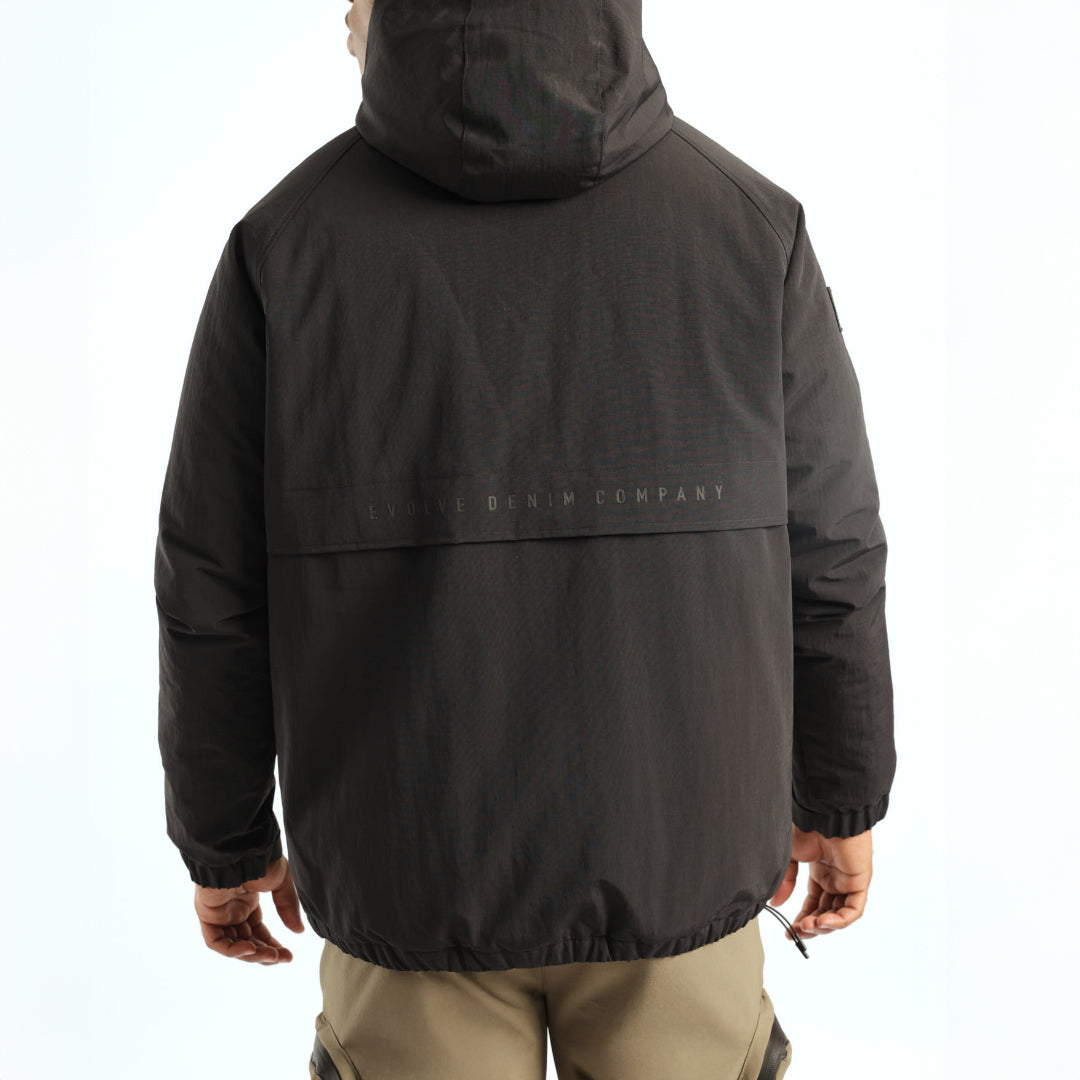 Mens Black Puffer Hooded Nylon Jacket