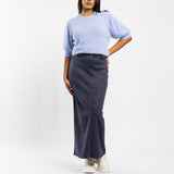 NAVY SUEDE SKIRT WITH SLIT ON THE BACK