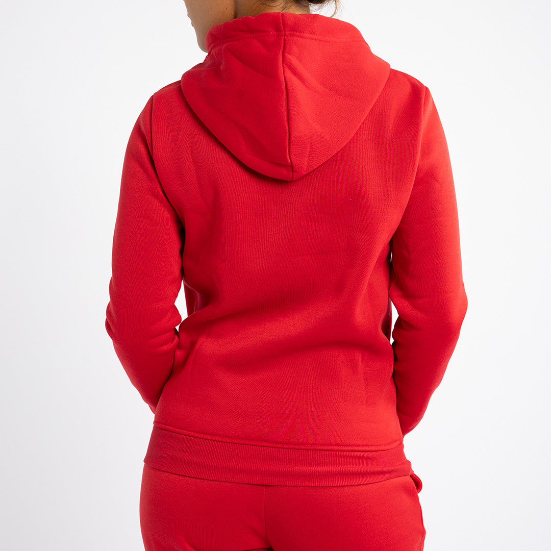 LADIES ALORA RED LONG SLEEVE HOODY WITH KANGAROO POCKET