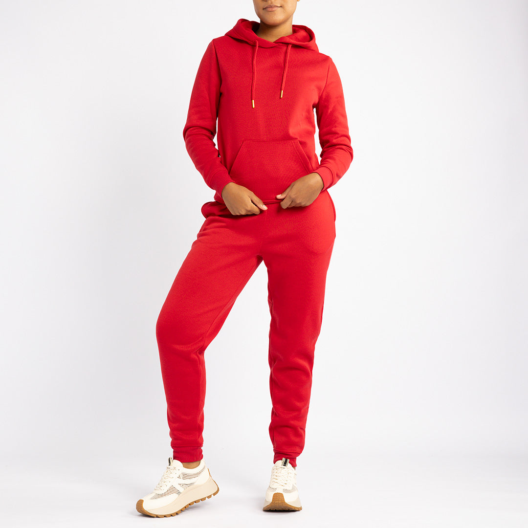 LADIES ALORA RED LONG SLEEVE HOODY WITH KANGAROO POCKET