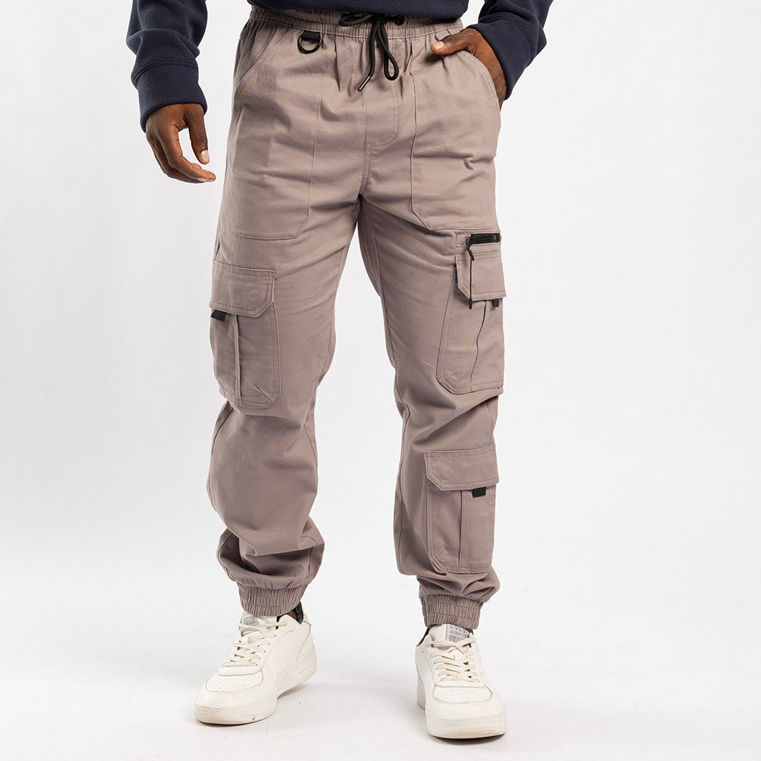 GREY CARGO TWILL JOGGER (ZIP DETAIL)