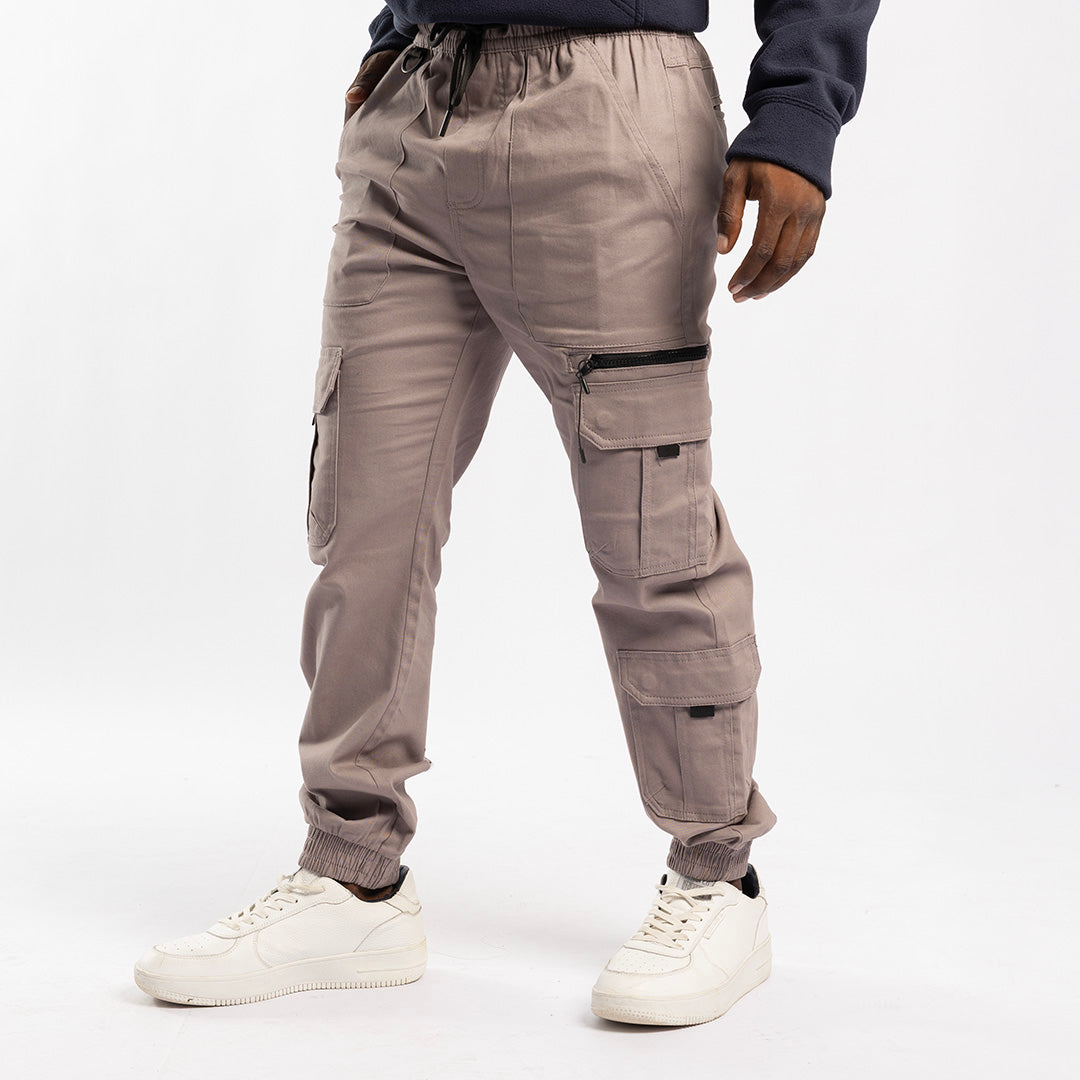 GREY CARGO TWILL JOGGER (ZIP DETAIL)