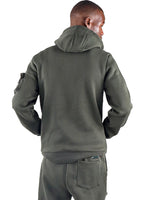BACKBONE OLIVE HOODED PRINTED SWEATER WITH POCKET DETAIL