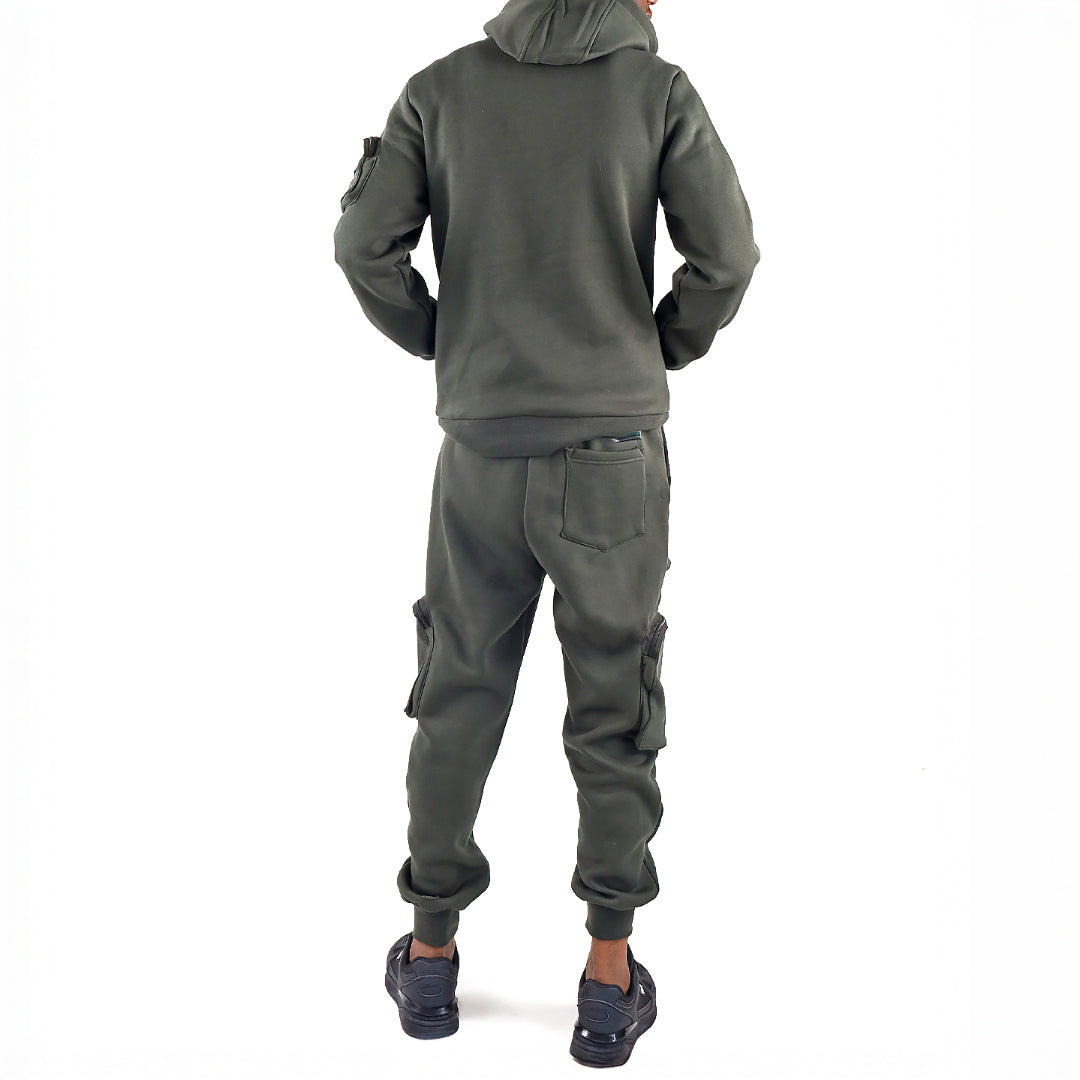 BACKBONE OLIVE HOODED PRINTED SWEATER WITH POCKET DETAIL