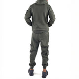 BACKBONE OLIVE HOODED PRINTED SWEATER WITH POCKET DETAIL