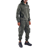 BACKBONE OLIVE HOODED PRINTED SWEATER WITH POCKET DETAIL