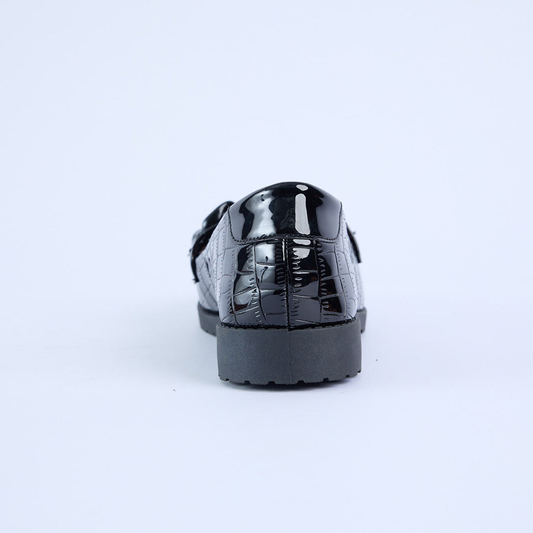 Croc Patent Loafer Shoe.Matte Black Chain Trim.