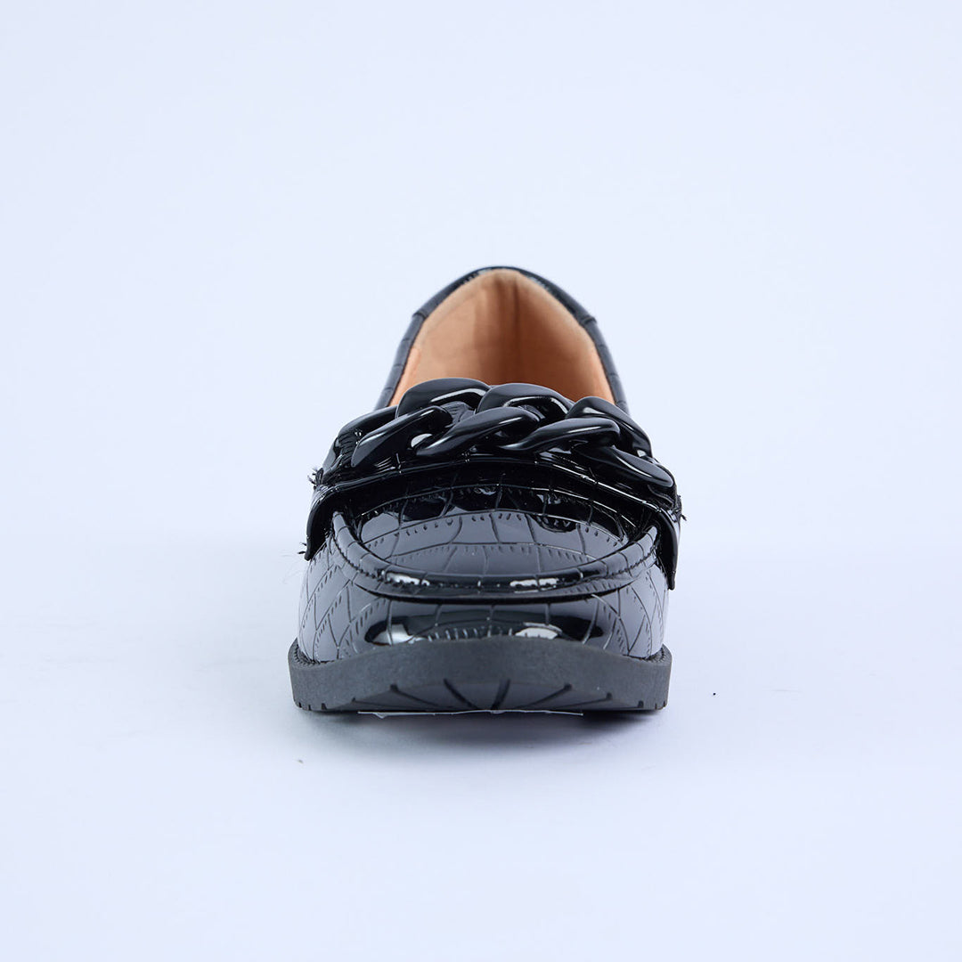 Croc Patent Loafer Shoe.Matte Black Chain Trim.