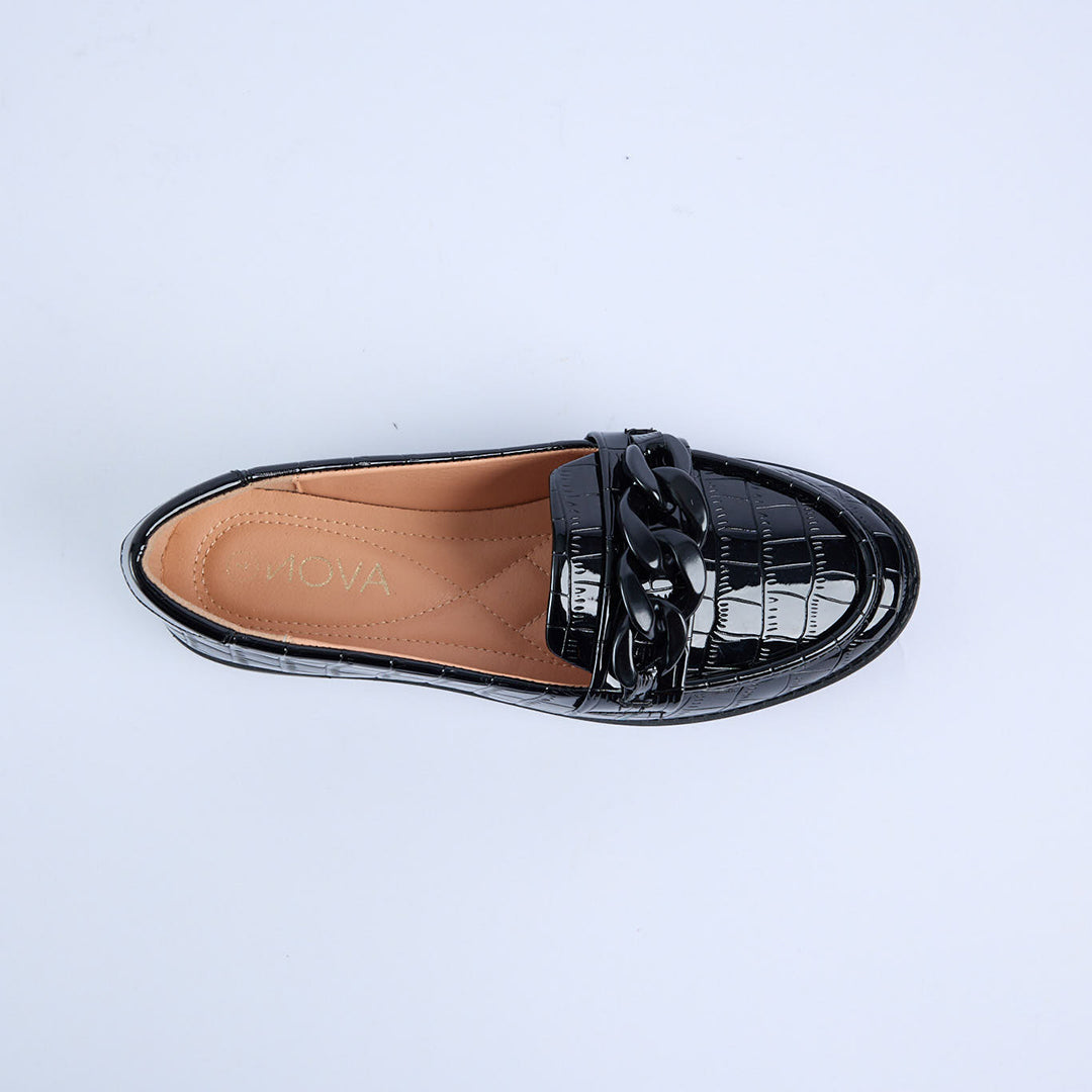 Croc Patent Loafer Shoe.Matte Black Chain Trim.