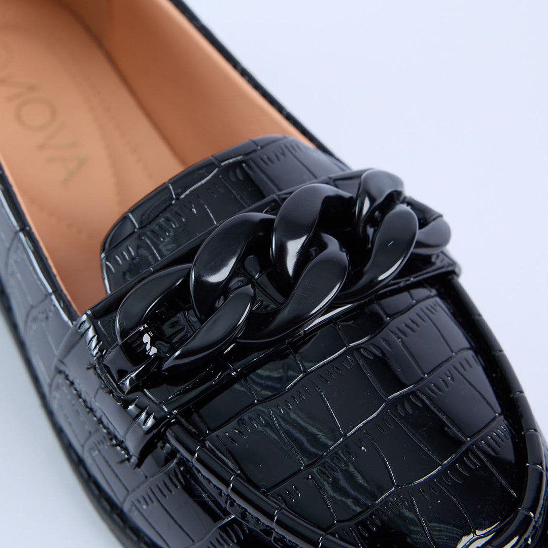 Croc Patent Loafer Shoe.Matte Black Chain Trim.