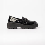 Patent Chunky Loafer.Gun Metal Trim.