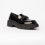 Patent Chunky Loafer.Gun Metal Trim.