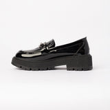 Patent Chunky Loafer.Gun Metal Trim.