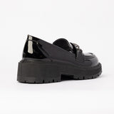 Patent Chunky Loafer.Gun Metal Trim.